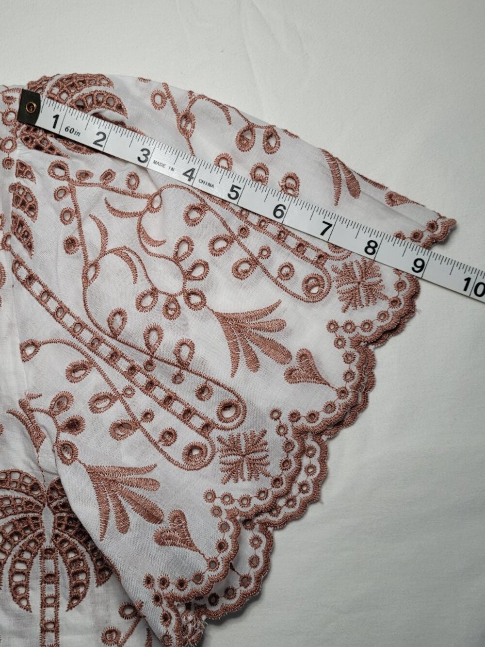 Rebellion Tie Front Eyelet Palm Top Cotton White Brown Large Boho Tropical - Picture 8 of 9